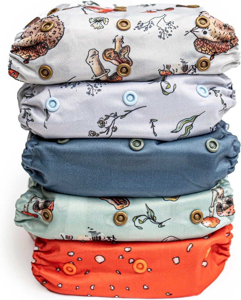 Kinder Cloth Diapers Set of 5 Reusable Baby Diapers Pocket Style Athletic Wicking Jersey, Bamboo Viscose Inserts, Wet Bag, Newborn to Potty Training 7-60lbs, One Size (Forest Fairytale) - Image 5